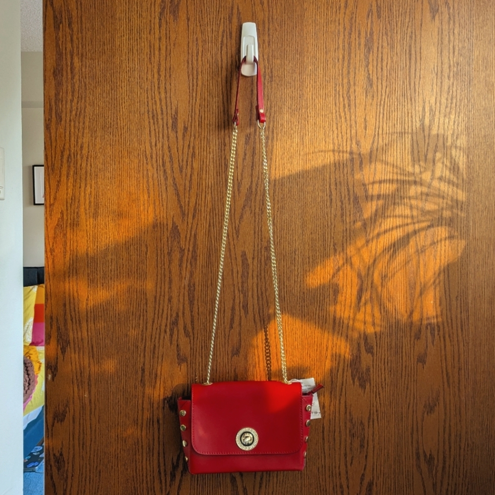 Red Crossbody Bag with Gold Chain